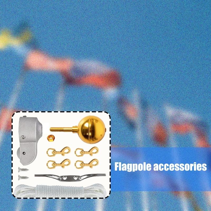 Complete Weatherproof Flagpole Pulley Maintenance System Accessories Set For 2-2.6inch Poles 50ft Cord Metal Fasteners