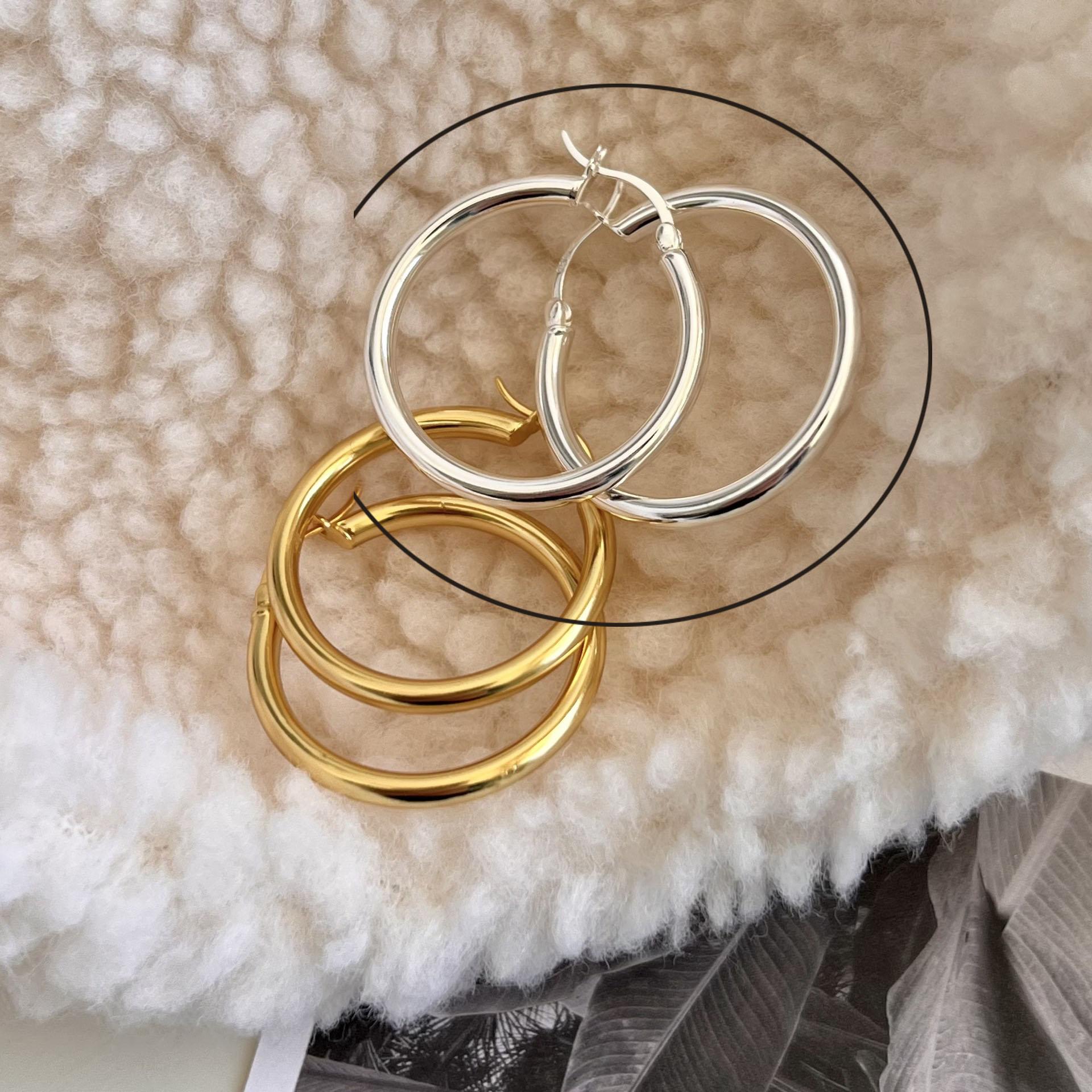 

BF CLUB 925 Sterling Silver Earrings For Women Trendy Simple Big Gold Round Earring Jewelry Prevent Allergy Party Accessories