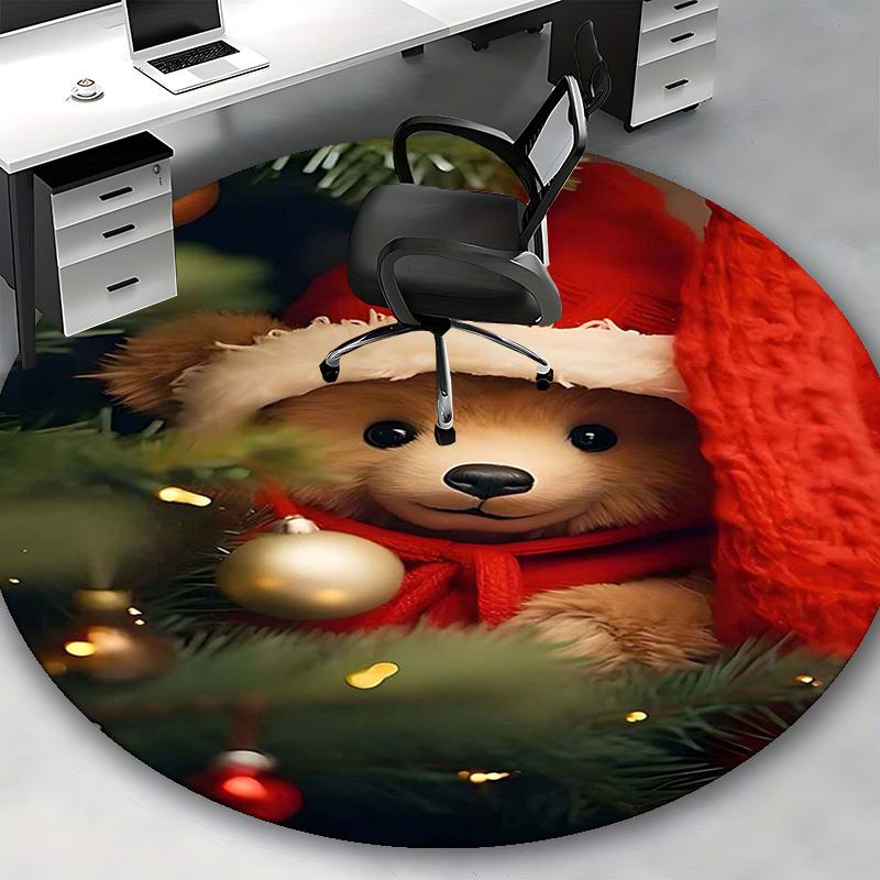 1pc Christmas Teddy Bear Chair Mat - Anime Cartoon Design, Non-Slip Carpet for Office Chair, Home Decor, Living Room, Bedroom, Game Room & Dormitory.Z