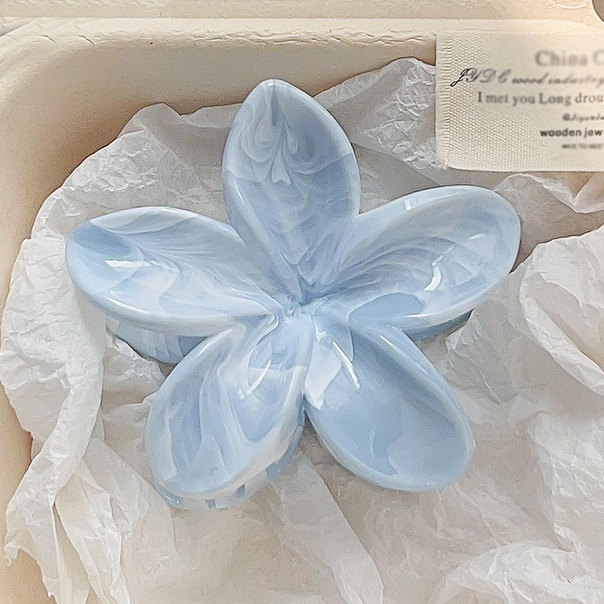 

2 шт. гавайские заколки-когти с цветами для женщин, заколки-когти с мраморными венами для тонких волос, милые пляжные аксессуары для волос синий