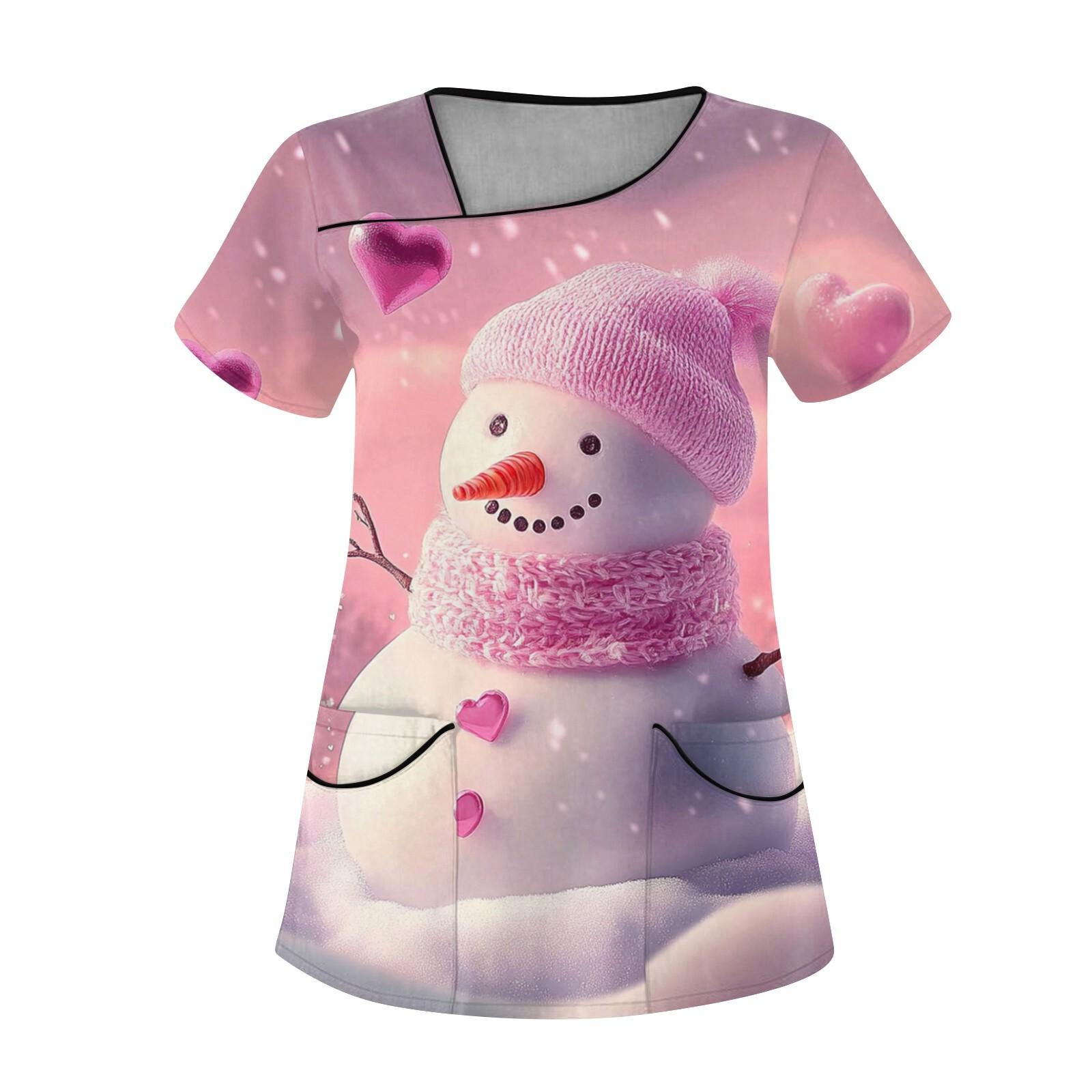 

Женская рабочая одежда с рождественским принтом, покатый воротник и двухслойные карманы, базовый пуловер сверху XXXXL розовый