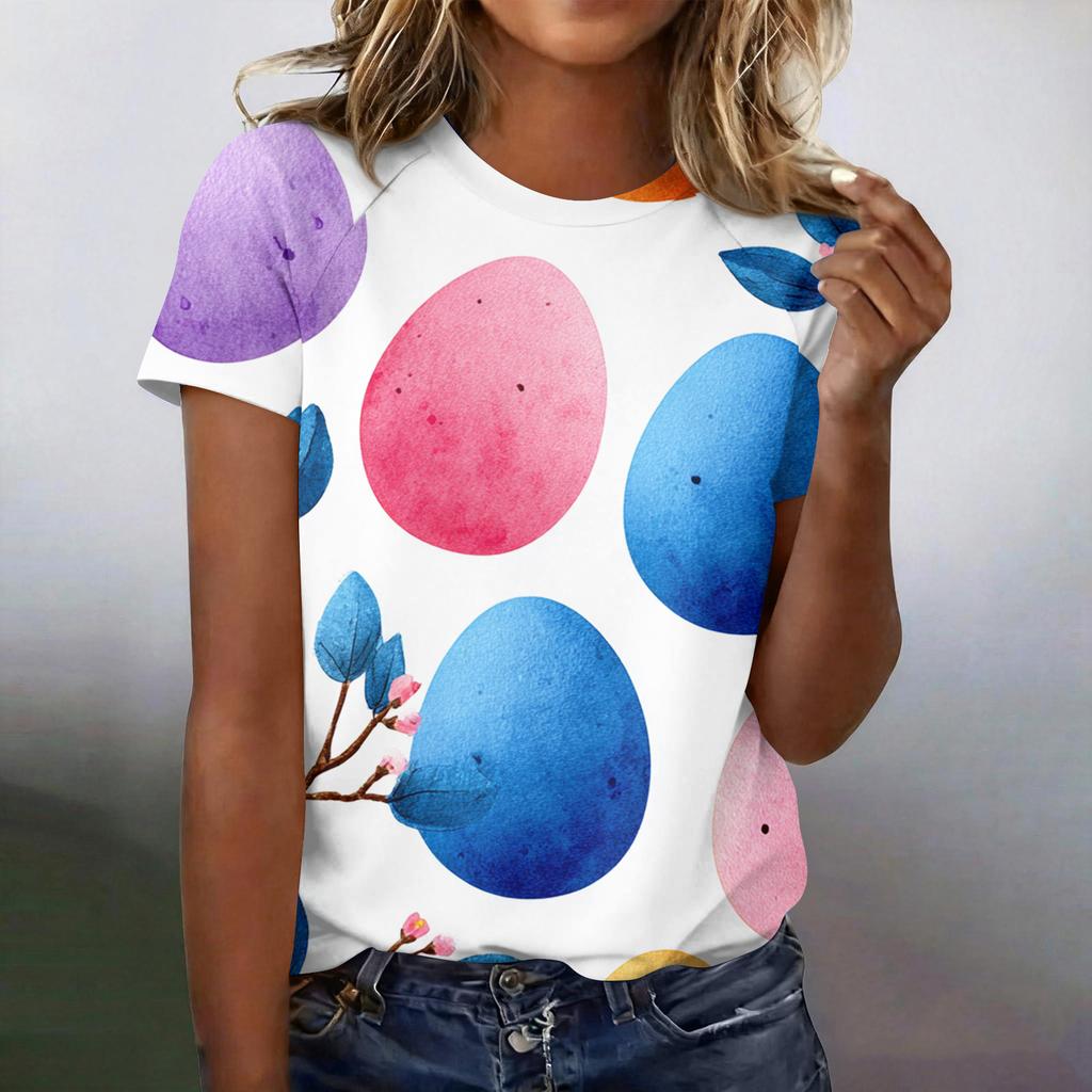 Women's Fashionable Casual Short-Sleeved Raglan Sleeve Easter Print T-Shirt Top