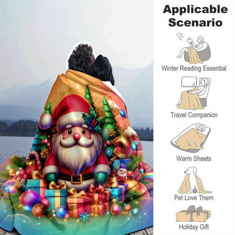 1pc Santa Claus Printing Lightweight Flannel Blanket, Comfortable and Warm Blanket, for Camping Sofa Bed and Couch Office, Gift Blankets In All
