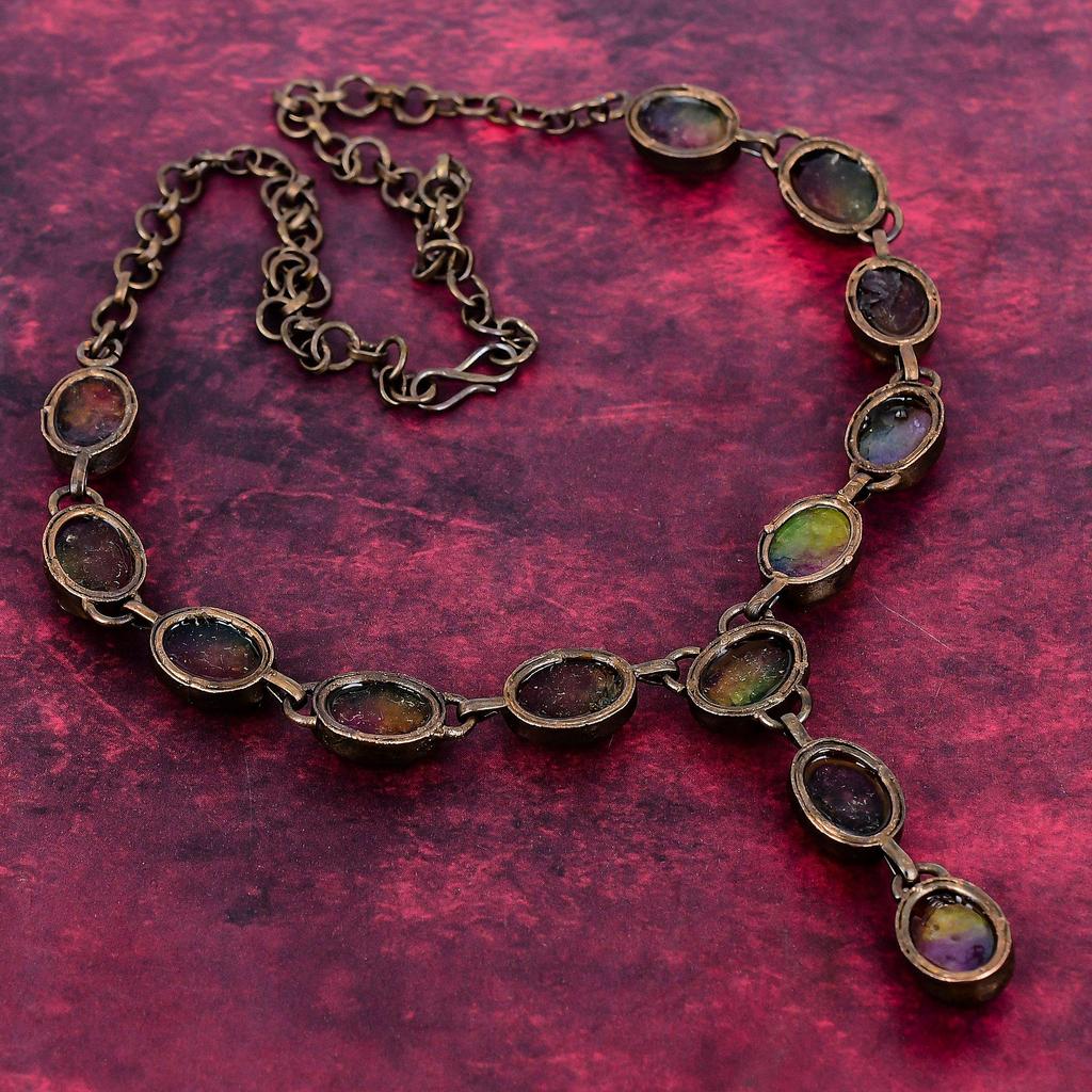 Collier Druse de Quartz Solaire Arc-en-ciel Cuivre Électroformé Collier Réglable