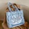 New Fashion Versatile Girls' Strap Bowknot Transparent Splice Advanced Shoulder Bag Large Capacity Shopper Totes CLE