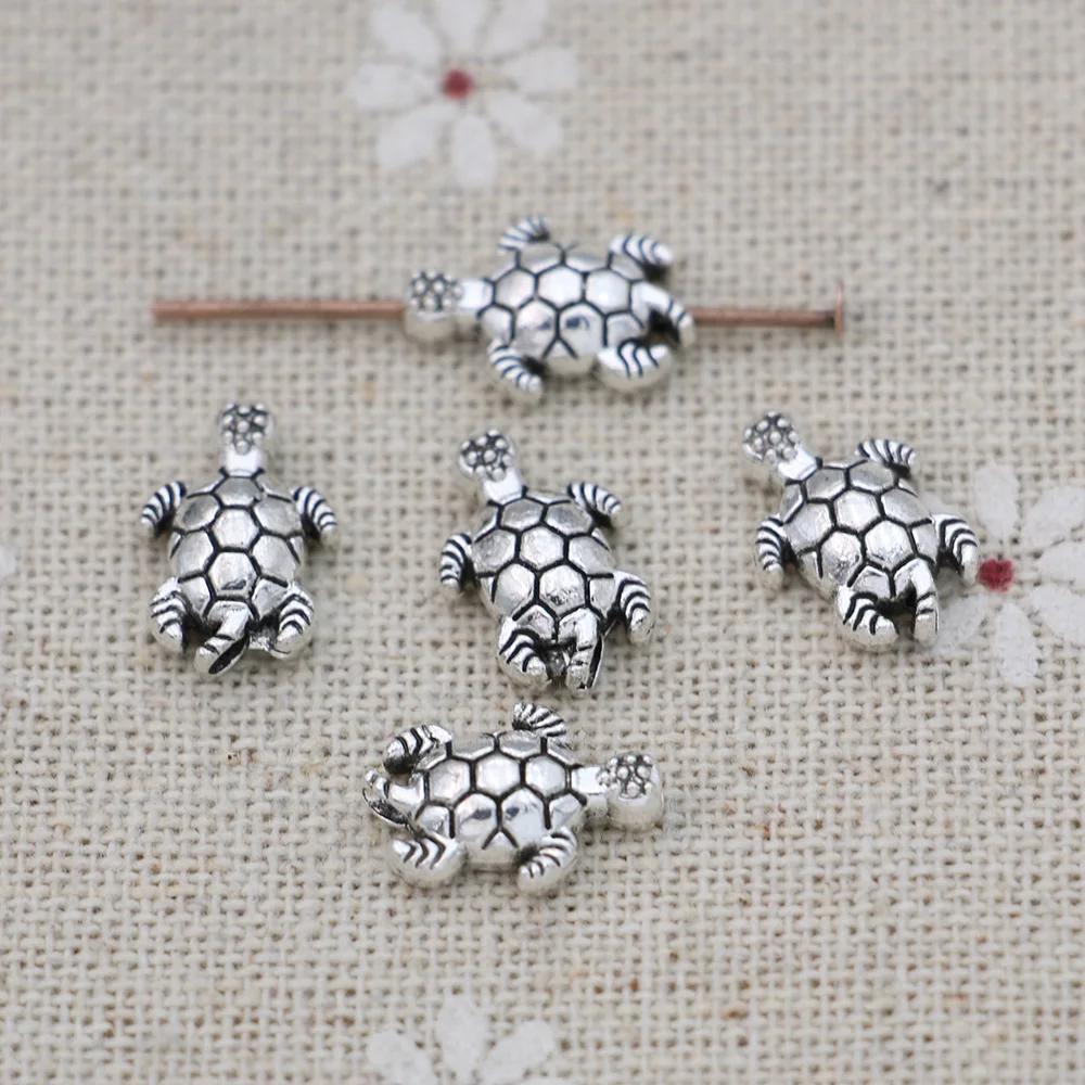 20Pcs Antique Silver Plated Turtle Spacer Beads Vintage Loose Beads For Jewelry Making Bracelet Diy Handmade 13X9Mm