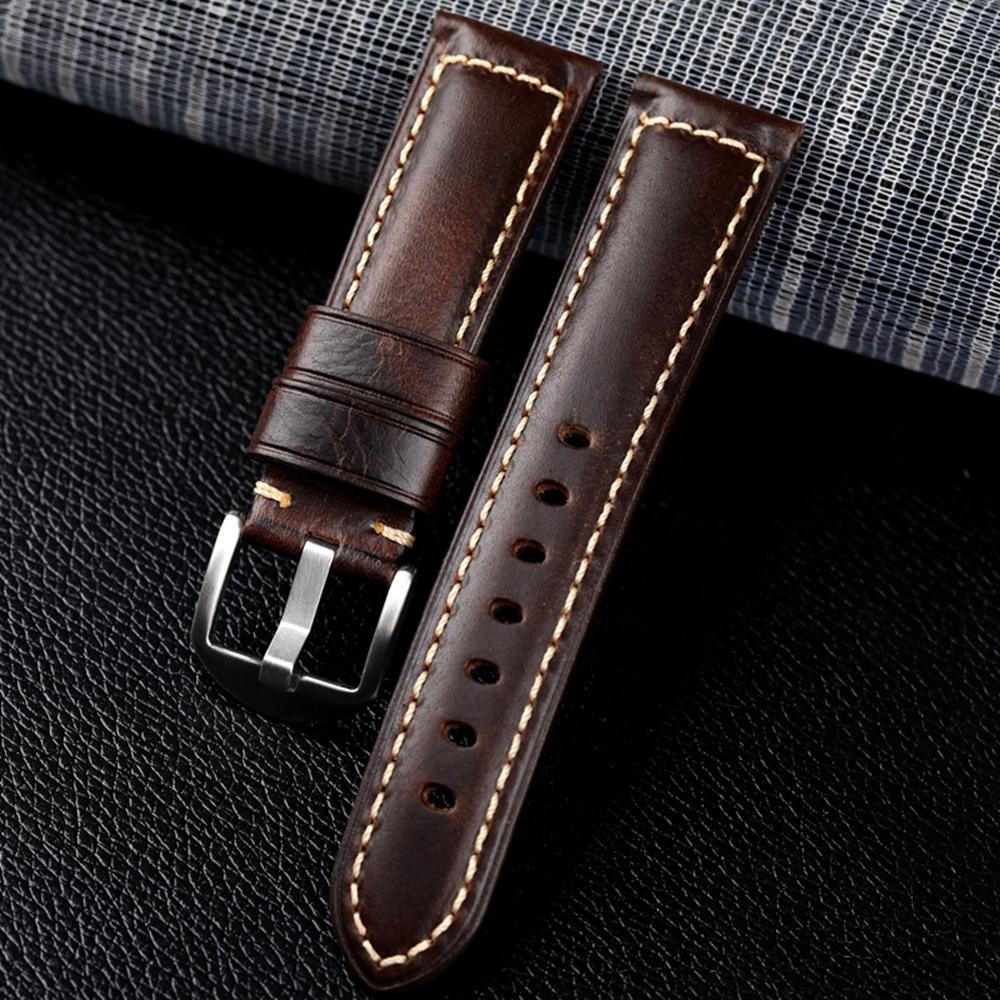 Cinturino in Pelle di Vacchetta Strato Superiore Fatto a Mano 18 19 20 21 22 23 24 26MM Pelle Cerata ad Olio Vera Pelle Vintage Braccialetto da Uomo