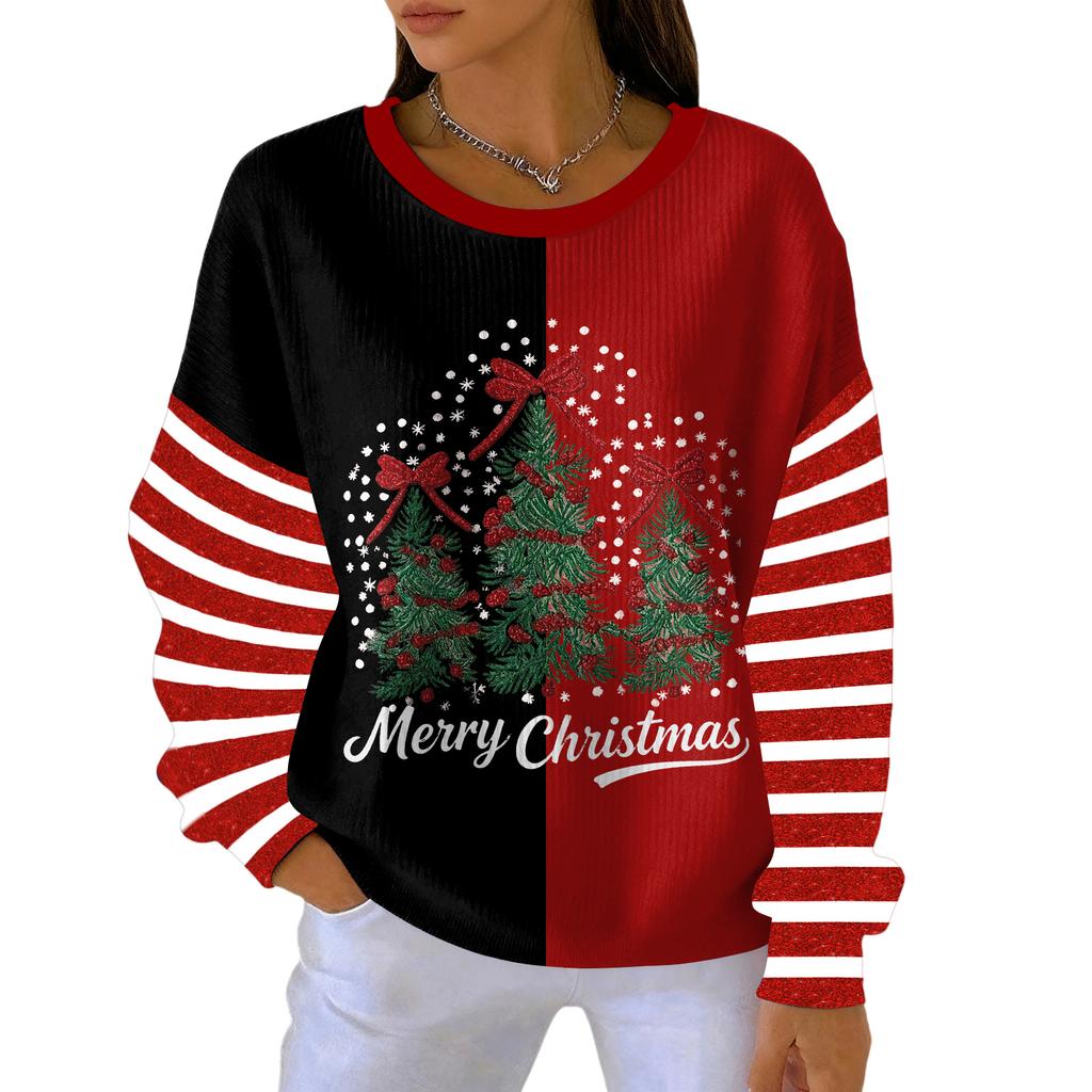 Women's Loose Comfortable Casual And Fashionable Round Neck Christmas Pattern Long Sleeved Sweatshirt
