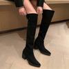Autumn and winter women's leather boots solid color leather large size women's boots middle heel square heel new rubber soft-soled cowhide knee boots