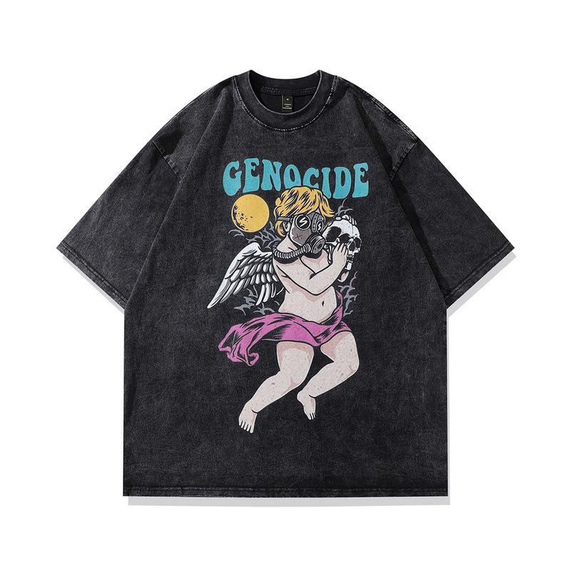 Men's Summer New Pure Cotton American Retro Old Washed T-shirt Men's Animation Cartoon Printing Short-sleeved T-shirt Men's and Women's