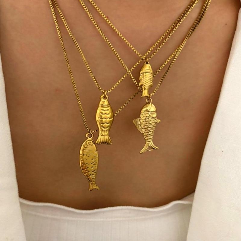 Stylish Fish Charm Handmade Necklace Stainless Steel Everyday Jewelry Gift For Her Trendy Clavicle Chain