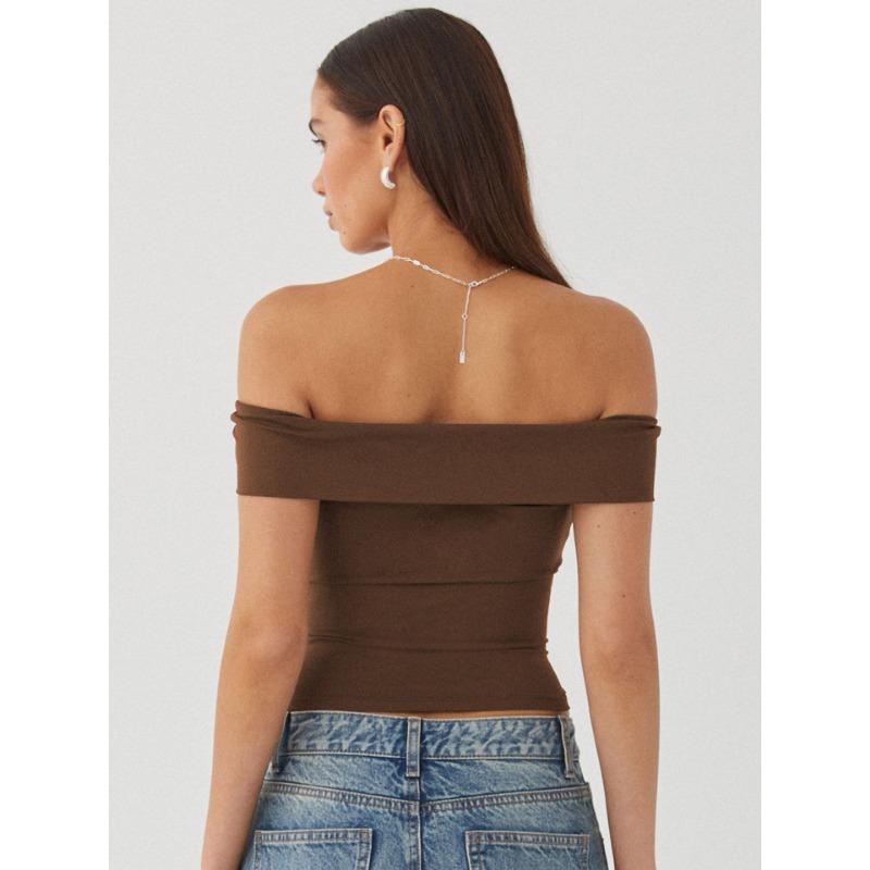 YYFS Women's Fashion Casual Summer Spring Solid Color Print Short Sleeve One Shoulder Blouses & Shirts