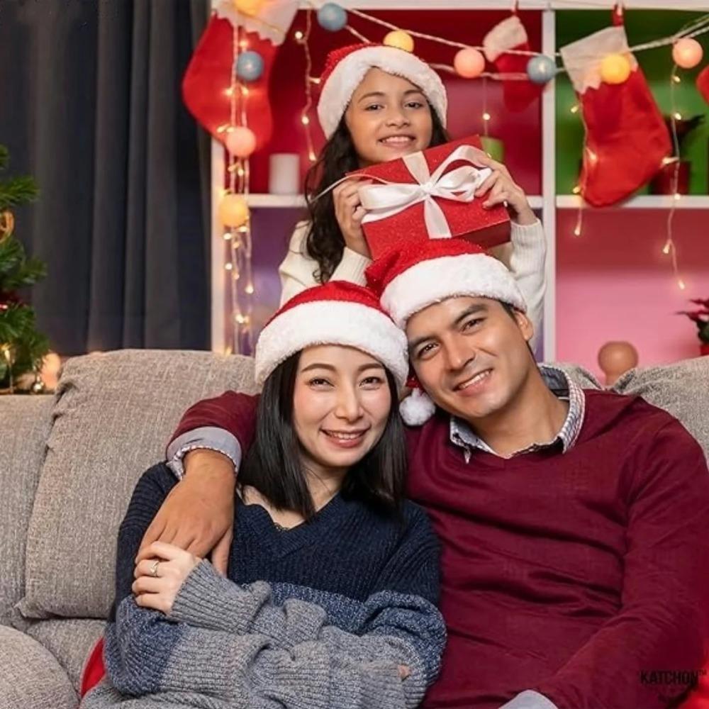 Fluffy Red Santa Hats Set with Plush Brim and Liner for Adults Men Women Christmas New Year Party Supplies and Gifts Xmas Hats