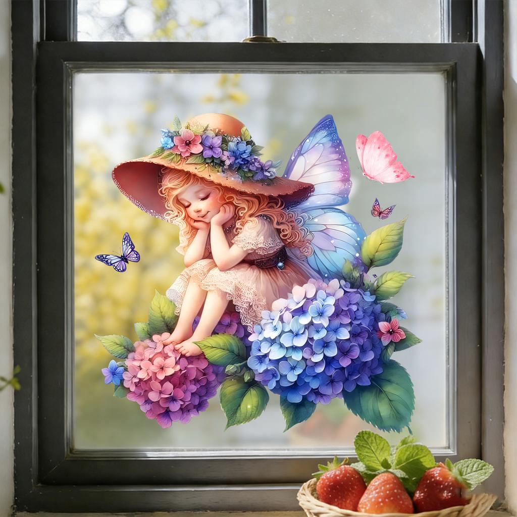 Flower Fairy Hydrangea Flower Butterfly Glass Film Kitchen and Bathroom Stickers