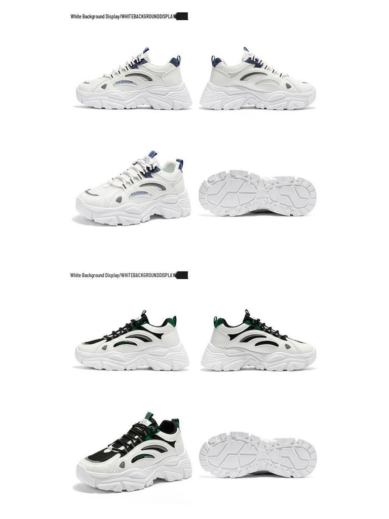 Dad Shoes: Men's Trendy Breathable Mesh Sneakers, Versatile Thick-Soled White Casual Summer Sports Footwear.