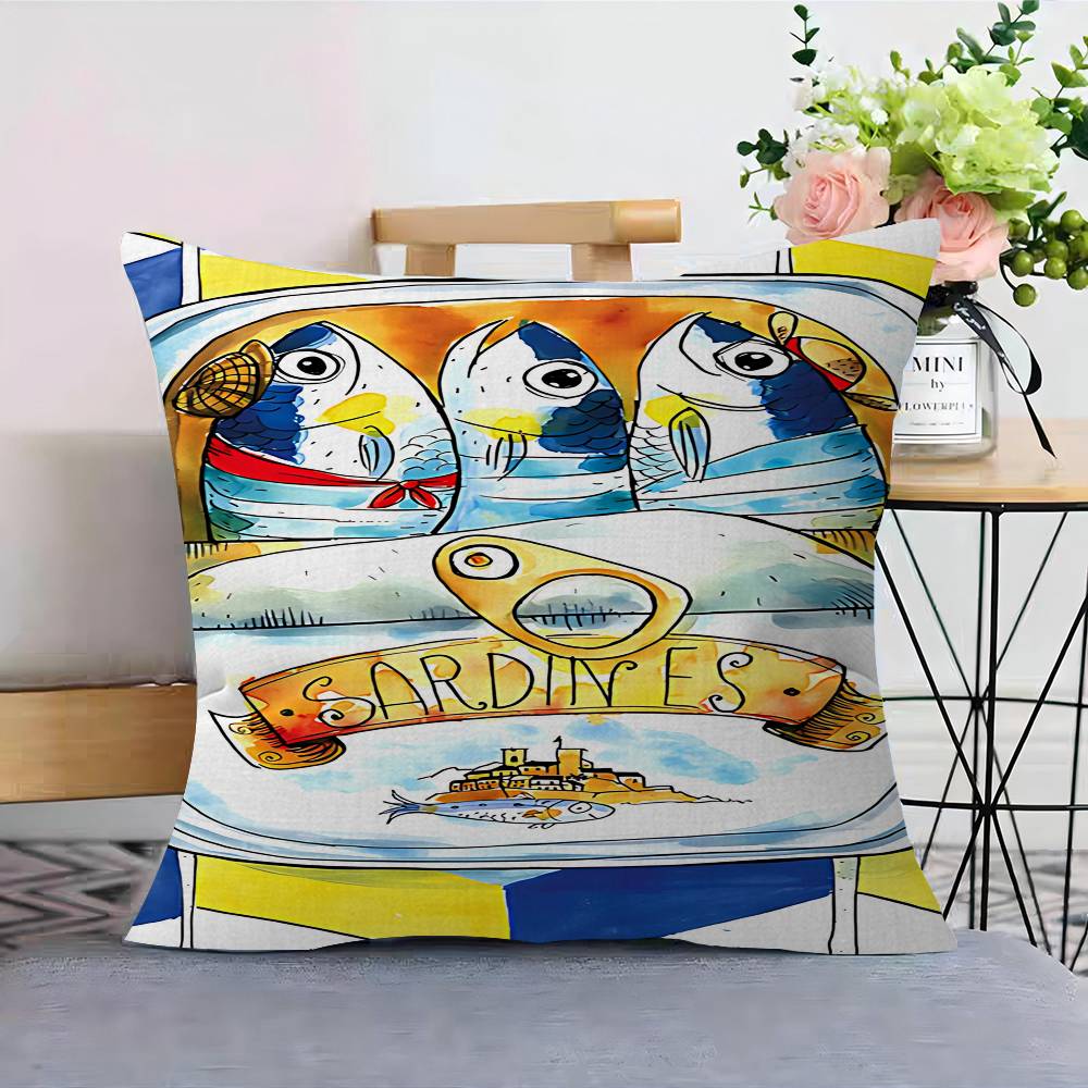 Colorful Sardine Lobster Fish Ocean Animal Pillow Cover For Bedroom Room And Living Room Sofa Decorative Cushion Cover