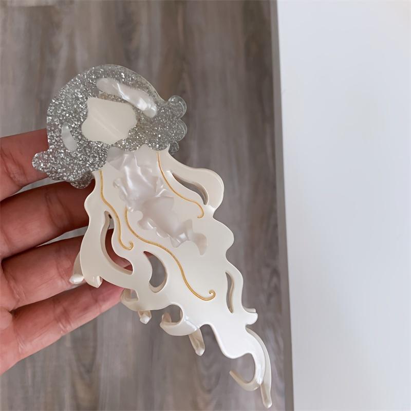 Ocean-Inspired Acetate Hair Claw - Large Jellyfish & Shark Design, Elegant Cute Grip, Big Animal Cartoon Hair Clip 