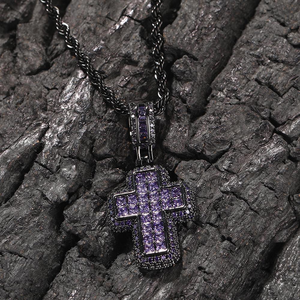 Hiphop Luxury Inlaid CZ Cross Pendant Rope Chain Necklaces for Men Women Punk Personality Rapper Accessory Fashion Neck Jewelry