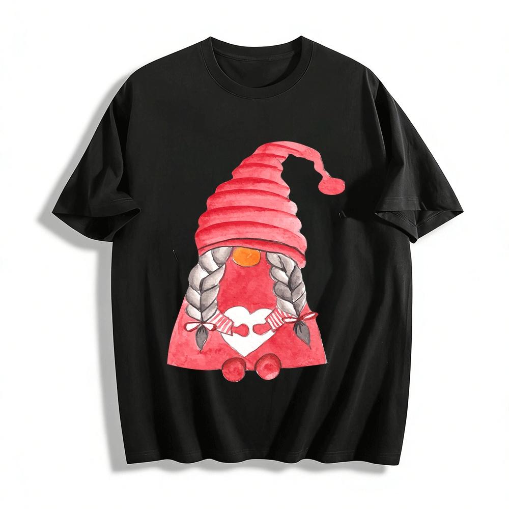 

Cute Braid Gnome With Heart Print Casual Top Pure cotton T-shirt 6XL