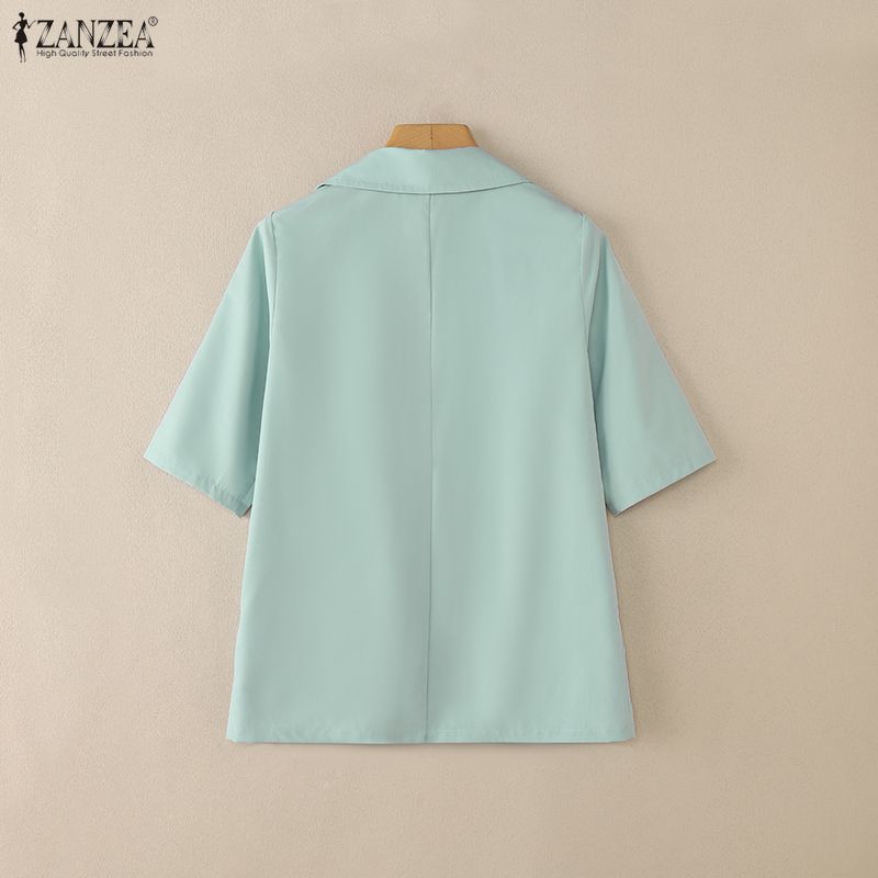 ZANZEA Women Casual Turn Down Collar Loose 3/4 Sleeve Thin Cardigan Blazer