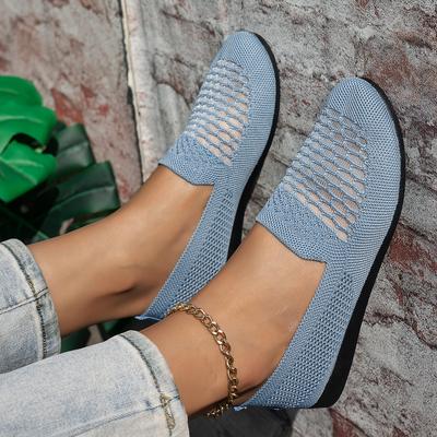 Foreign Trade New Large Size Fly-woven Mesh Low-top Shallow Mouth Single Shoes Women's Round Head Flat Bottom Light Breathable Work Shoes