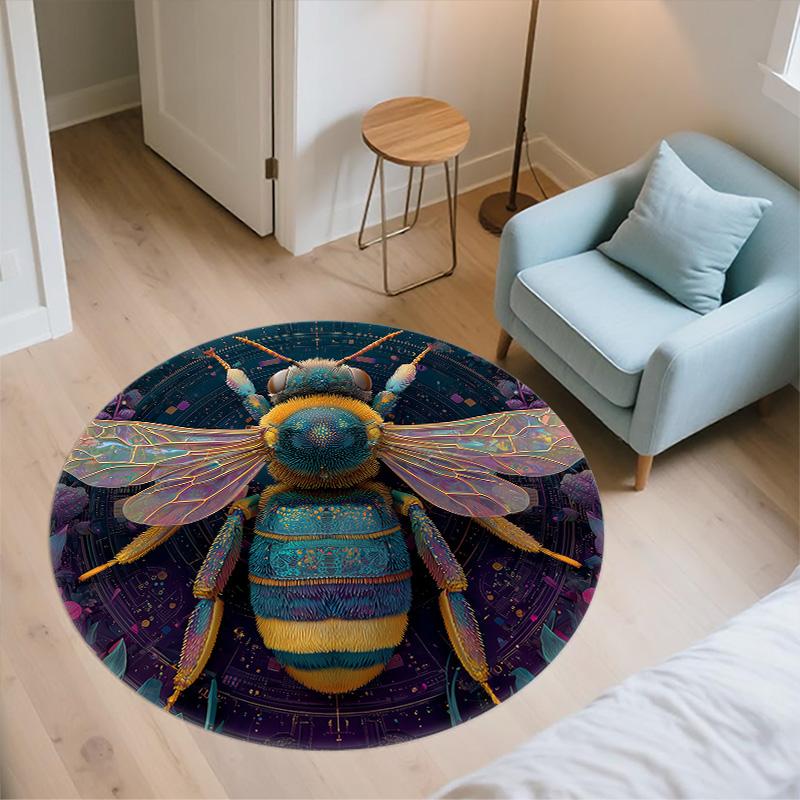 Colorful Winged Bee,Round Area Rug,Carpet Rug for Living Room Bedroom Sofa Playroom Decor,Non-slip Floor Mat