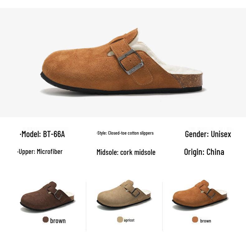 RUIZUSTOCK Winter Cork Slippers: Warm Velvet & Cotton Sandals for Men and Women, Frosted for Outdoor Wear