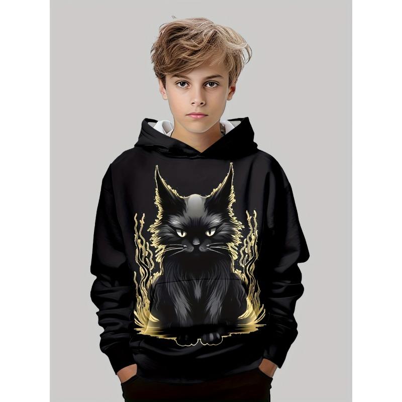 Jungenbekleidung Kawaii Katzenmuster Herbst Kapuzenpullover Lässige Mode 3-14J Sweatshirt für Jungen Outdoor Bequeme Kinderbekleidung