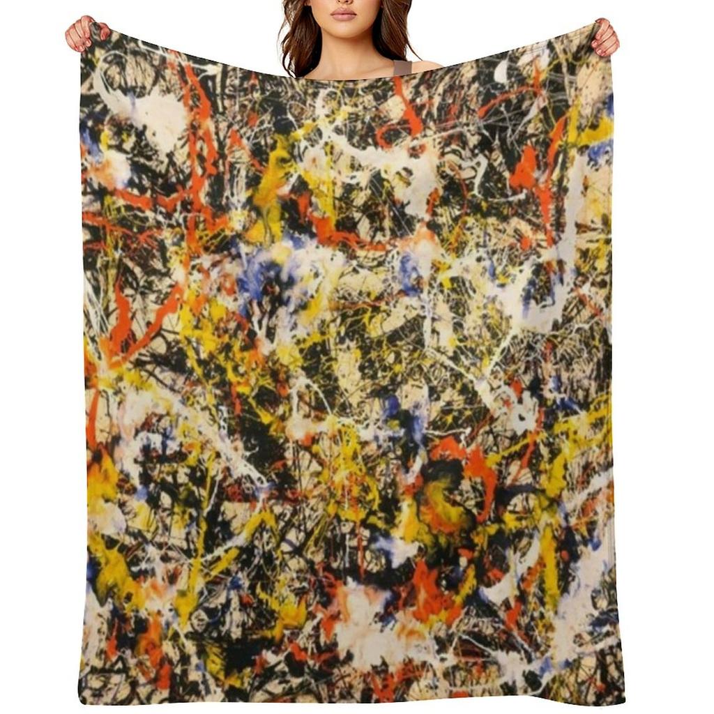 Abstrakt Jackson Pollock Målning Originalkonst ,konstverk av Jackson Pollock, röd, gul, blå, svart, Pläd