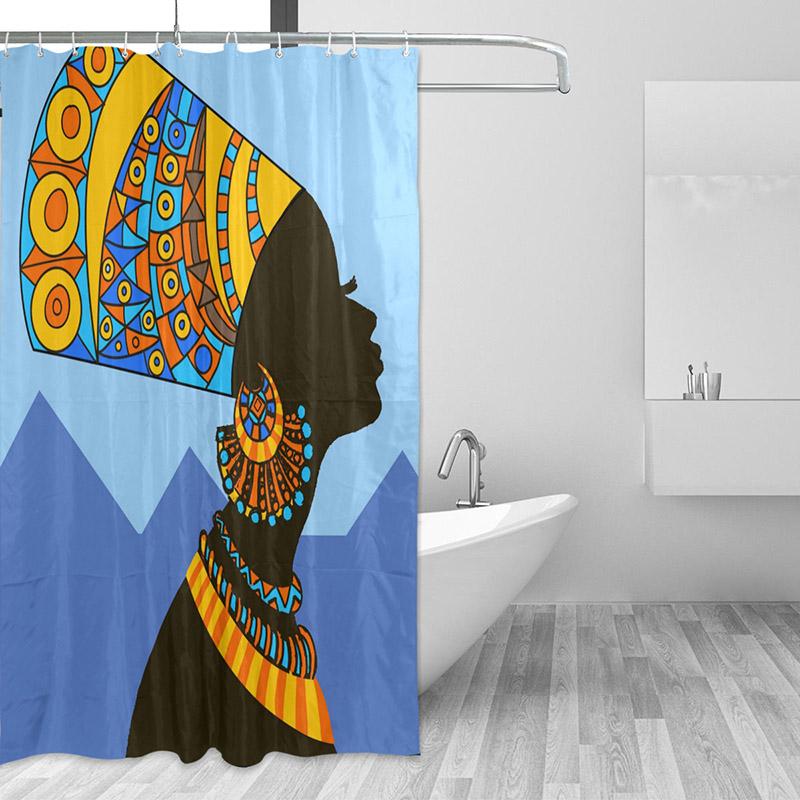 Drop Shipping Waterproof Shower Curtain African Women Bathroom Decor Curtain 100% Polyester Fabric Bath Curtain With 12 Hooks