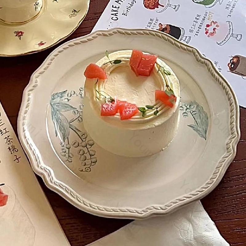 French Palace Style Dining Plate Afternoon Tea Dessert Ceramic Plates Household Breakfast Fruits Dishes Exquisite Tableware