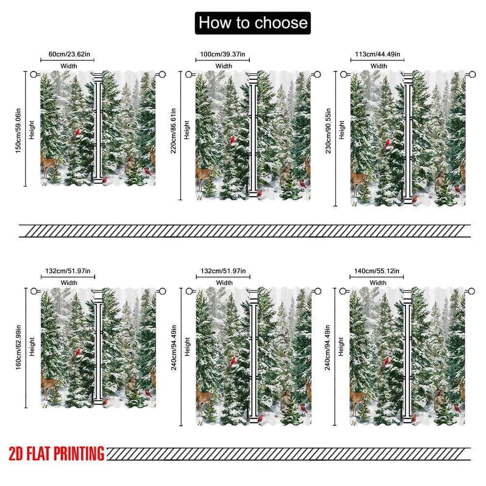 2pcs,2D Plane Printing Pattern Curtains Christmas Pine Tree Snowflake Versatile Durable Polyester (without Rod) Home Decor Use