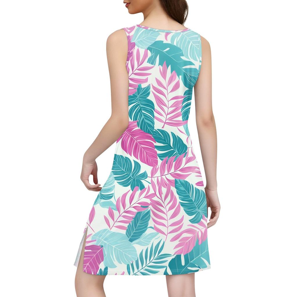 Women's Bohemian Leisure Temperament Seaside V-Neck Slit Print Dress