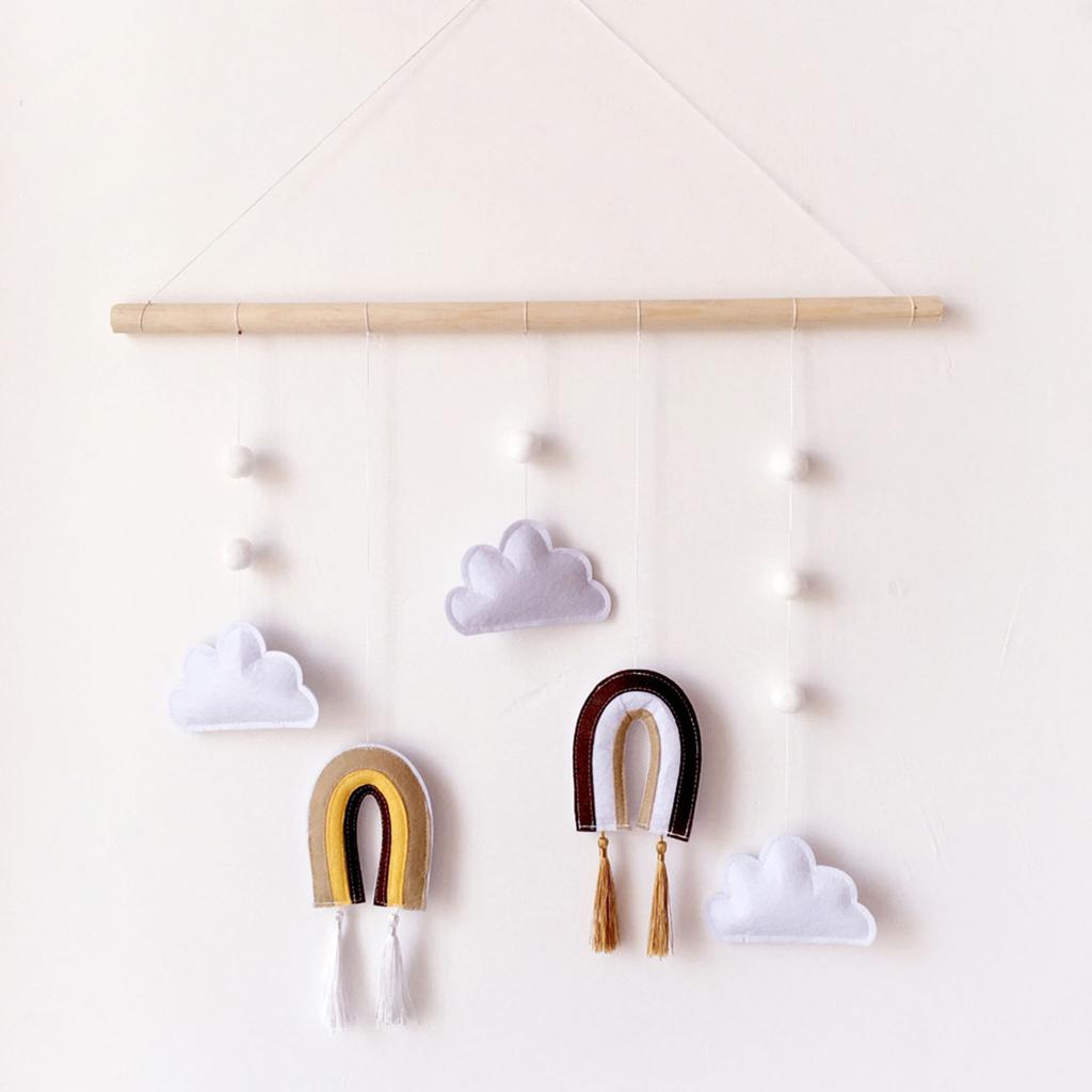 1pc Wooden Stick Rainbow Felt Pendant Wall Decorative Wall Hanging Handmade Weaving Living Room Bedroom Decorative Accessories