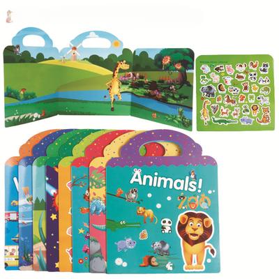 Opakovaně použitelná kniha s kreslenými samolepkami pro děti, více scén, DIY puzzle hra, vzdělávací, učební klasické hračky pro děti ve věku 2-4 roky, dárky