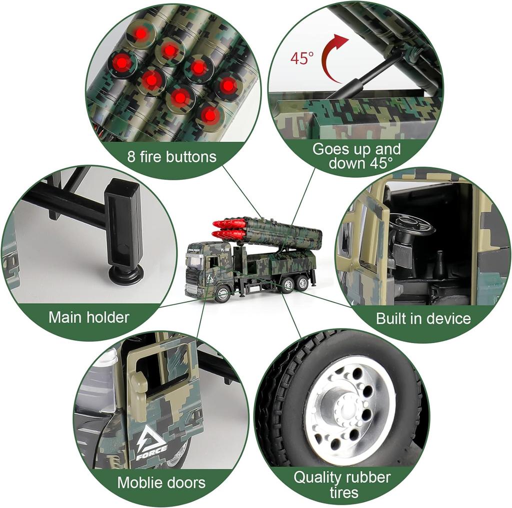 1/32 PL-180 PL-180 odpalovač raket Model vojenského vozidla se světly a zvuky Autíčko s třecím pohonem z kovové slitiny pro děti Chlapci Dívky Dospělí