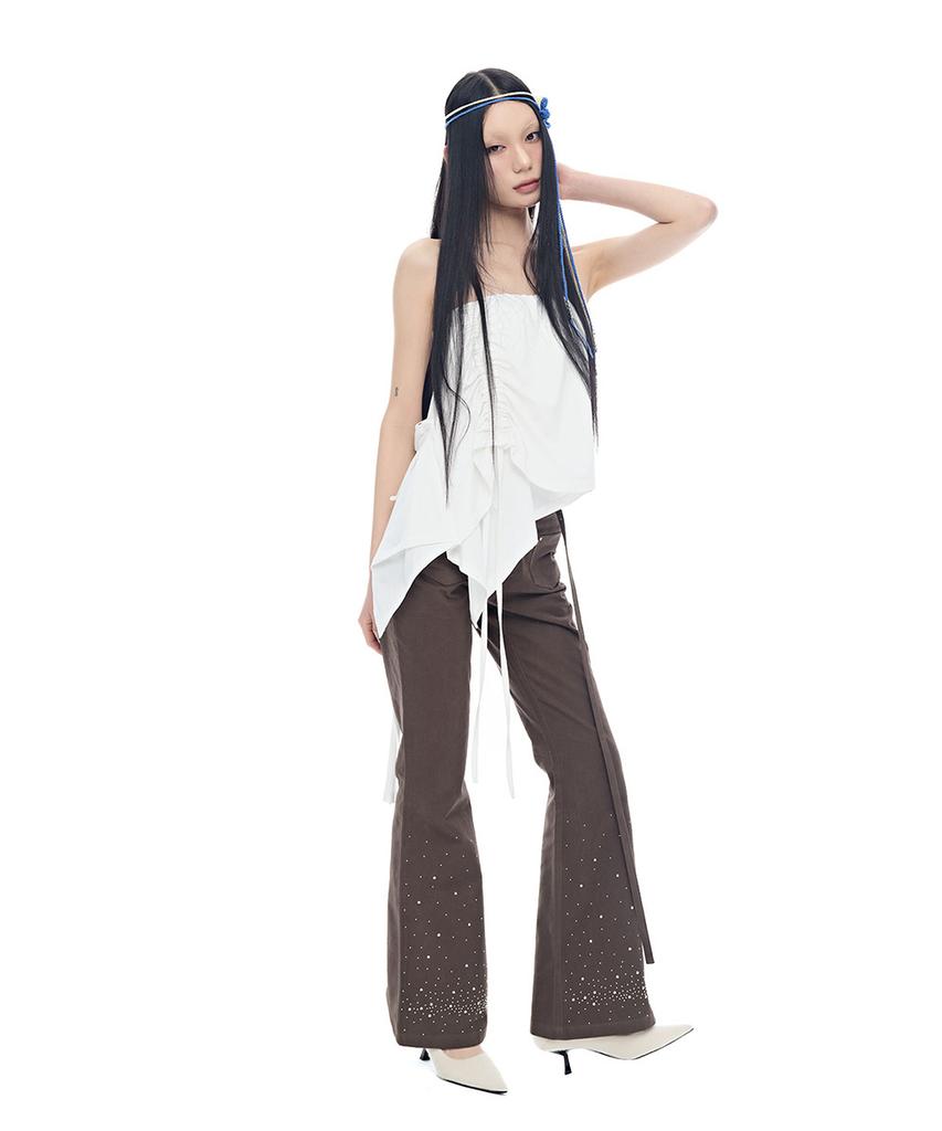HALF DEVIL US Metallic Pearl Belted Bootcut Pants_Brown