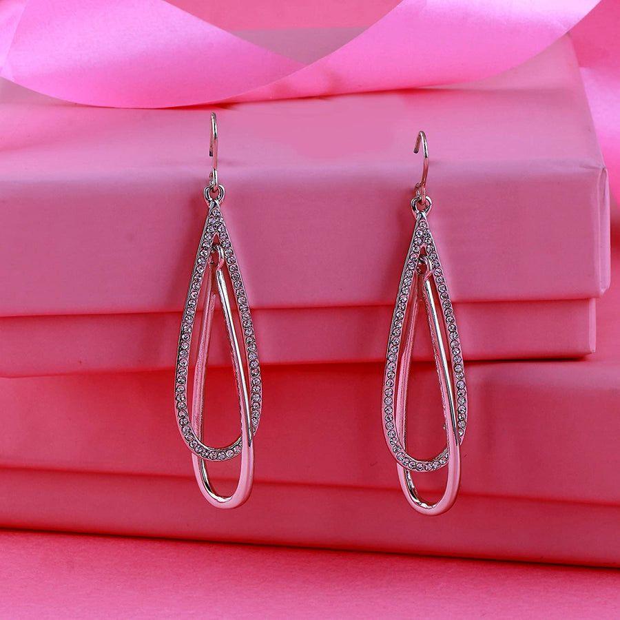 Designer-Ohrringe in Wassertropfenform Estele mit Rhodiumbeschichtung und österreichischen Kristallen