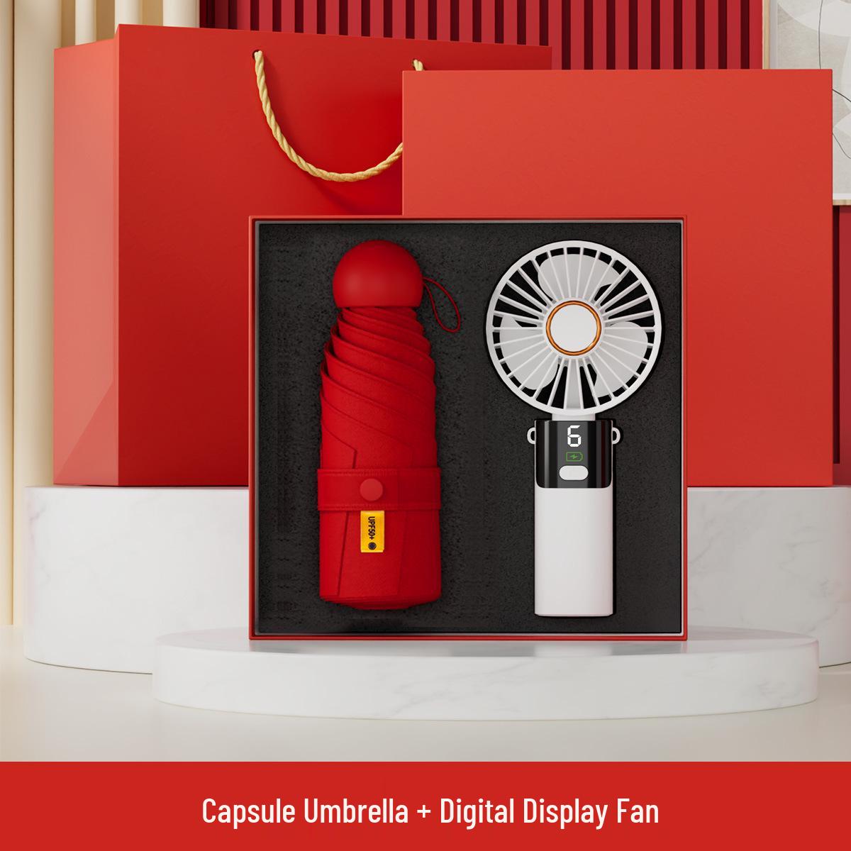 Digital Display Coffee Cup & Handheld Fan Business Gift Set for Leaders & Colleagues - Customizable with Logo Gift Box Packaging