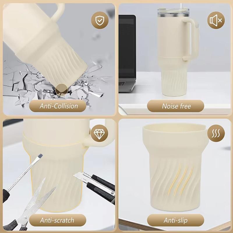 30/40oz Silicone Vacuum Bottle Bottom Anti-Slip Sleeve Cover Thermos Cup Protective Sleeve with Straws Plugs Sealing Lids
