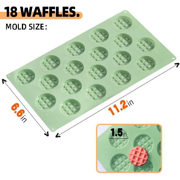 QELEG 2pcs Silicone Wax Melt Molds, 18 Cavities Mini Eggo Waffle Mold for Cookie, Chocolate, Candy and Gummy Mold
