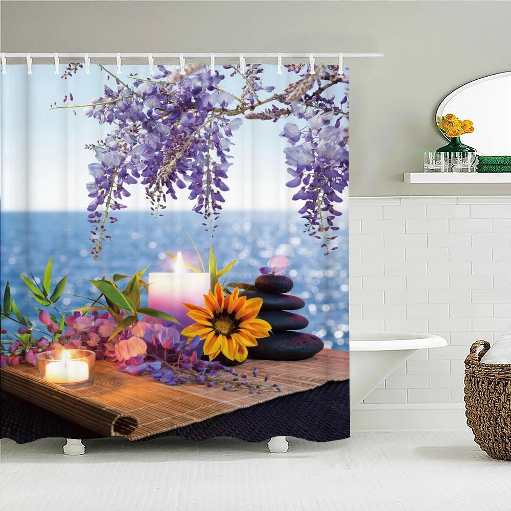 Small Fresh Floral Leaves Flowers Shower Curtain Bathroom Waterproof Polyester Multi-size 3D Print Curtains for Bathroom Shower