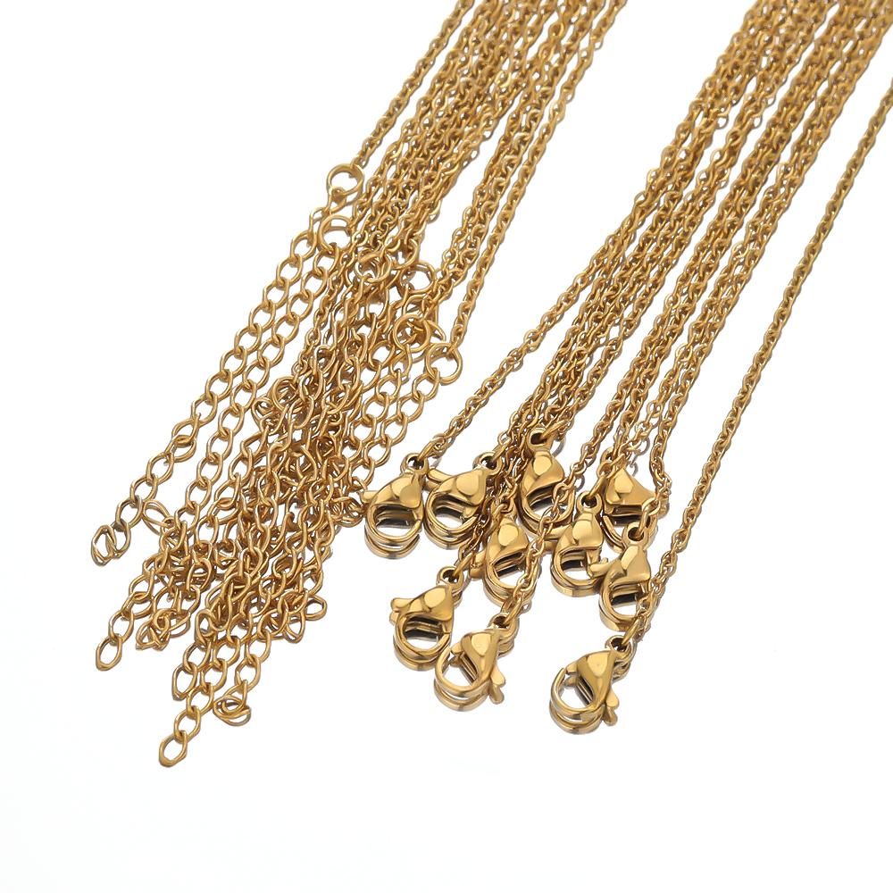 10pcs 45+5cm Gold Color Stainless Steel Link Chains In Bulk Necklaces Fashion Jewelry Adjustable Chains Wholesale Chokers DIY