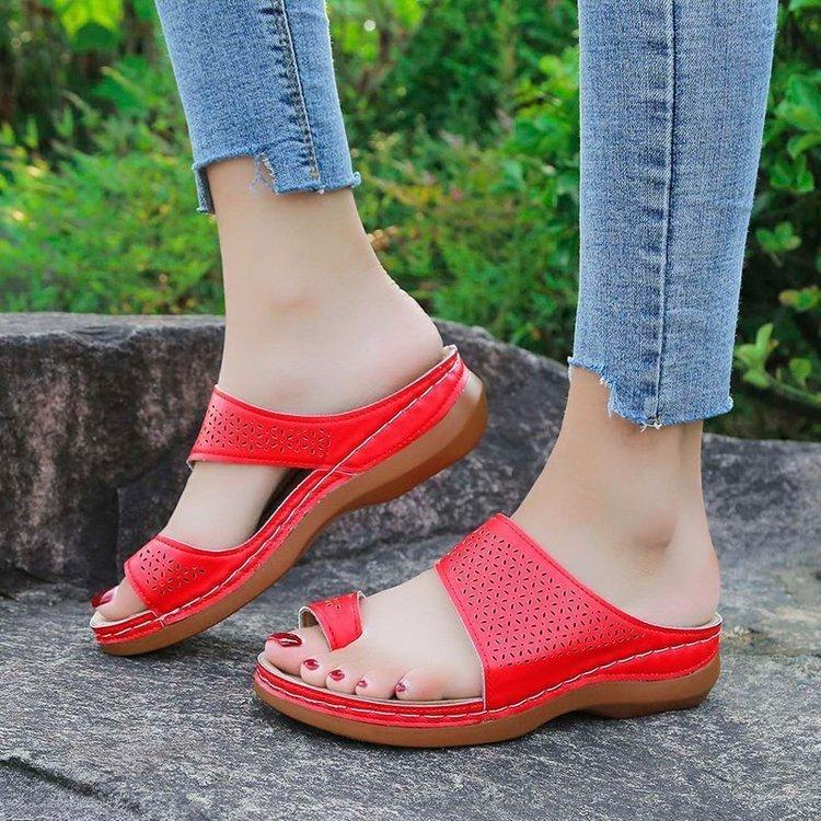 Shoes new large size women's shoes retro bohemian hollow wedge heel sandals women's toe sandals