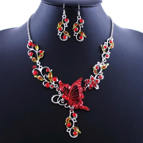 Lady Bridal Vinatge Butterfly Flower Bib Statement Necklace Earrings Jewelry Set
