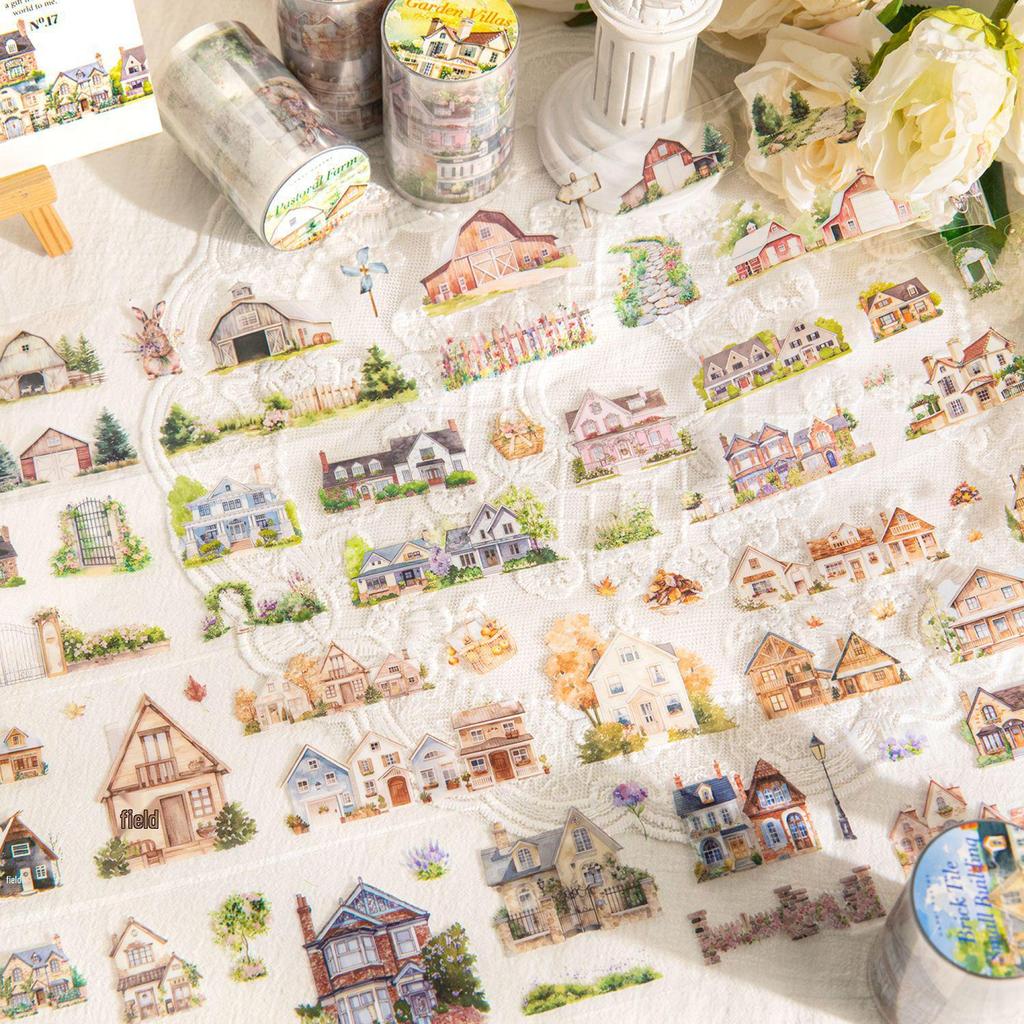 House Scenery Story Series PET Tape: 4 Styles of Decorative DIY Journal Stickers