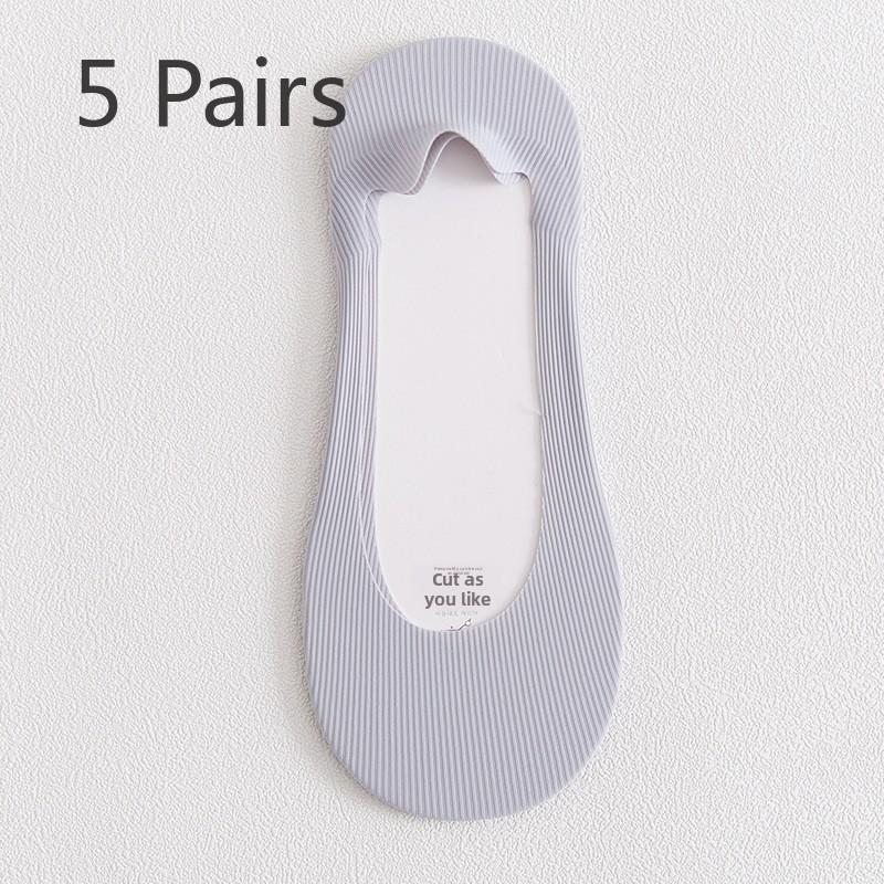 5 Pairs of Female Summer Thin Shallow Mouth Invisible Ice Silk Boat Socks