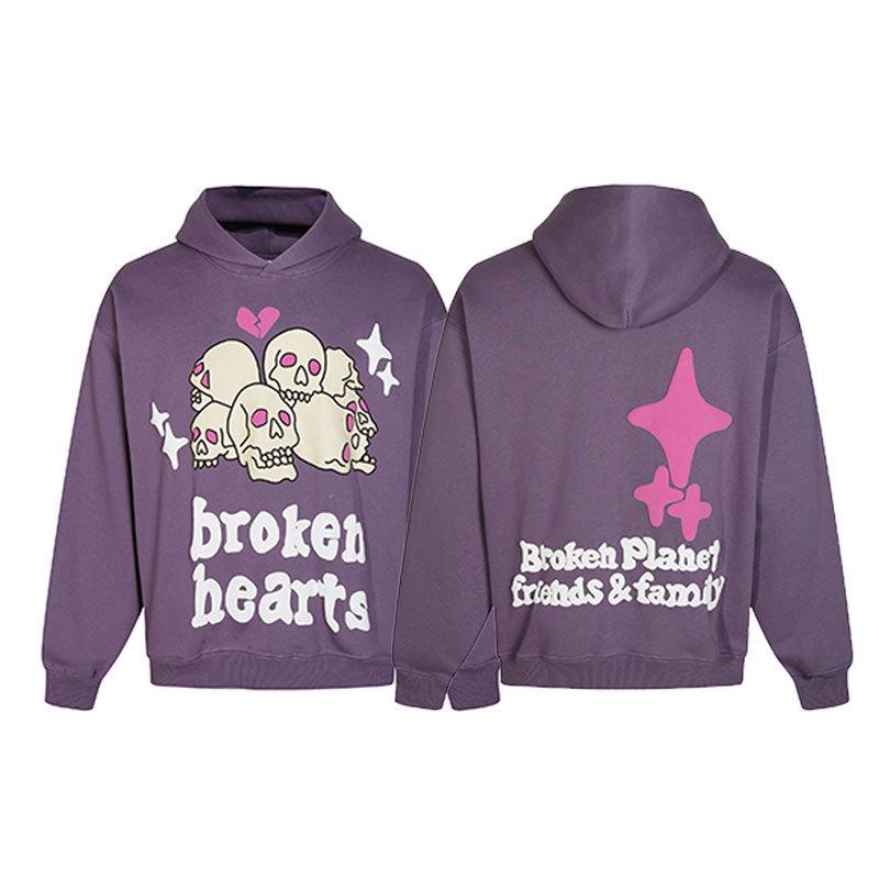 Unisex Broken Planet Print Velvet Hoodie - Trendy & Casual