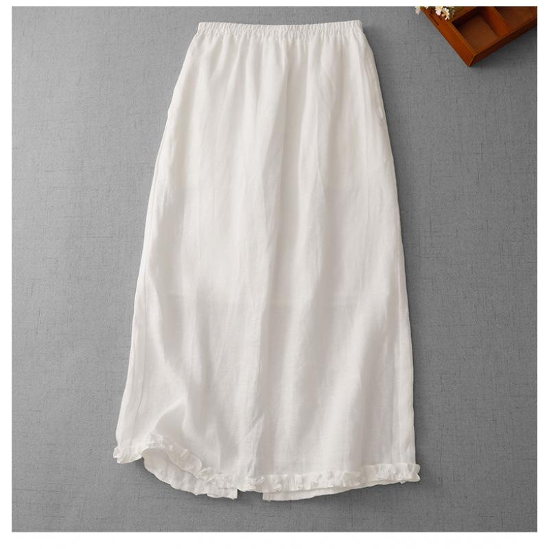 Korean-Style Summer Linen Ruffle Midi Skirt for Women