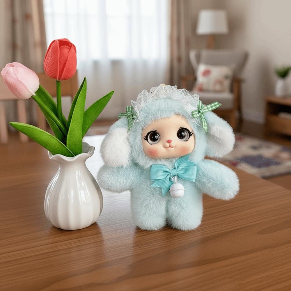 Bowknot Lace Bunny Puppy Doll Pendant Big Ear Car Key Ring Rabbit Dog Plush Keychain  Party Decor